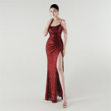 Sexy Low Back Fishtail Sequin Evening Dress