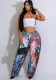 Denim Leather Print Wide-Leg Pants for Women