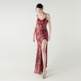 Sequined Low Back Fishtail Evening Dress for Formal Parties