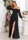 Black Off-Shoulder Long Sleeve Chiffon Embroidered High Slit Evening Dress