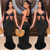 Sexy Knitted Strap Solid Color Dress for Women