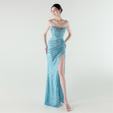 Sexy Low Back Fishtail Sequin Evening Dress