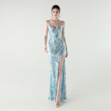 Sequined Low Back Fishtail Evening Dress for Formal Parties