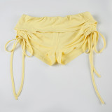 Summer Casual Sexy Knot Halter Neck Vest with Waist Drawstring Shorts Set