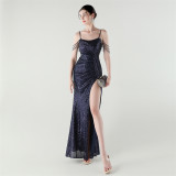 Sexy Low Back Fishtail Sequin Evening Dress