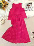 Summer Plus Size Women’s Dot Solid Color Casual Sleeveless Long Skirt Set