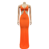 Sexy Knitted Strap Solid Color Dress for Women