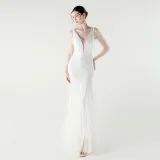 V-Neck Off-Shoulder Mesh Swing Luxury Slim Sequined Evening Dress