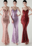 Deep V Strap Slim Fishtail Formal Party Evening Dress