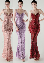 Deep V Strap Slim Fishtail Formal Party Evening Dress