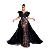 Women's Luxury Sleeveless V-Neck Slim Sequin Formal Fishtail Evening Dress