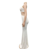 Sexy Knitted Strap Solid Color Dress for Women
