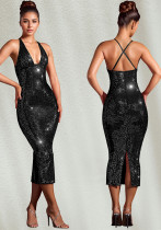 Beaded Slim Solid Color Sexy Dress for Women
