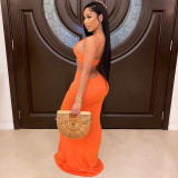 Sexy Knitted Strap Solid Color Dress for Women