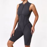 Spring Summer Hollow Sleeveless Zipper Yoga Sports and Fitness Jumpsuit
