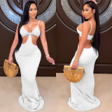 Sexy Knitted Strap Solid Color Dress for Women