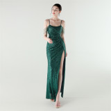 Sexy Low Back Fishtail Sequin Evening Dress