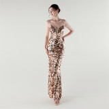 Tassel Sequined Deep V-Neck Low Back Fishtail Evening Dress for Summer Dinners
