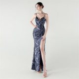 Sequined Low Back Fishtail Evening Dress for Formal Parties