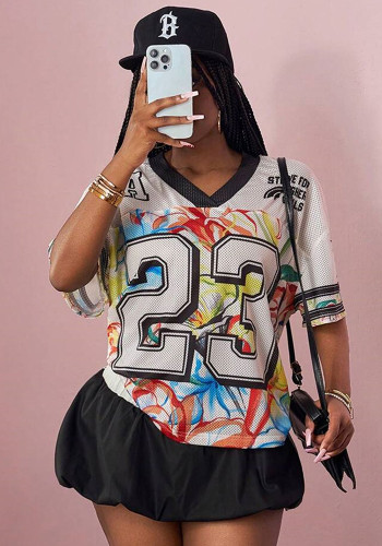 Summer Fashion Print V-Neck Short-Sleeved Top for Women