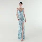 Elegant Deep V Strap Sequin Evening Dress