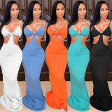 Sexy Knitted Strap Solid Color Dress for Women