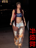 Denim Leather Print Wide-Leg Pants for Women
