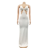Sexy Knitted Strap Solid Color Dress for Women