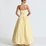 Strapless Solid Color Fashion Slit Maxi Dress for Women