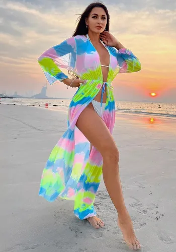 Mesh Printed Beach Cover-Up Sunscreen Clothing