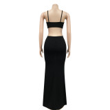 Sexy Knitted Strap Solid Color Dress for Women