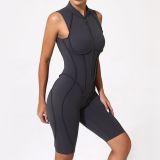 Spring Summer Hollow Sleeveless Zipper Yoga Sports and Fitness Jumpsuit