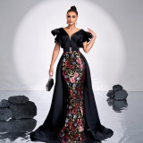 Women's Luxury Sleeveless V-Neck Slim Sequin Formal Fishtail Evening Dress