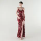 Elegant Deep V Strap Sequin Evening Dress