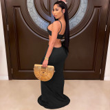 Sexy Knitted Strap Solid Color Dress for Women