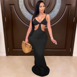 Sexy Knitted Strap Solid Color Dress for Women