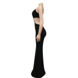 Sexy Knitted Strap Solid Color Dress for Women