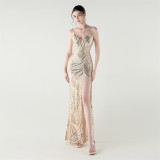Sequined Low Back Fishtail Evening Dress for Formal Parties