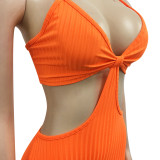 Sexy Knitted Strap Solid Color Dress for Women