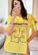 Mesh Loose Patchwork Letter Printed Short-Sleeved T-Shirt for Women