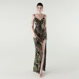 Elegant Deep V Strap Sequin Evening Dress