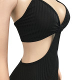 Sexy Knitted Strap Solid Color Dress for Women