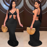 Sexy Knitted Strap Solid Color Dress for Women