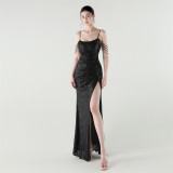Sexy Low Back Fishtail Sequin Evening Dress