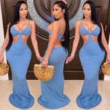 Sexy Knitted Strap Solid Color Dress for Women