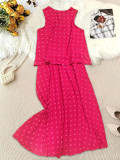 Summer Plus Size Women’s Dot Solid Color Casual Sleeveless Long Skirt Set