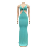 Sexy Knitted Strap Solid Color Dress for Women