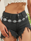 Bohemian Silver Heart Print Belt for Women Metal Accessory