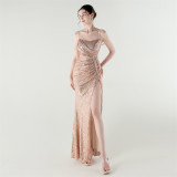 Sexy Low Back Fishtail Sequin Evening Dress