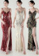 Elegant Deep V Strap Sequin Evening Dress